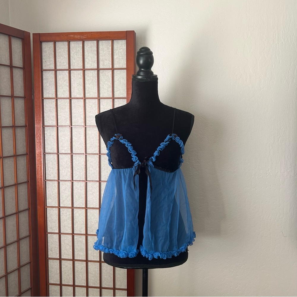 Vintage Ruffled Blue & Black Babydoll Lingerie